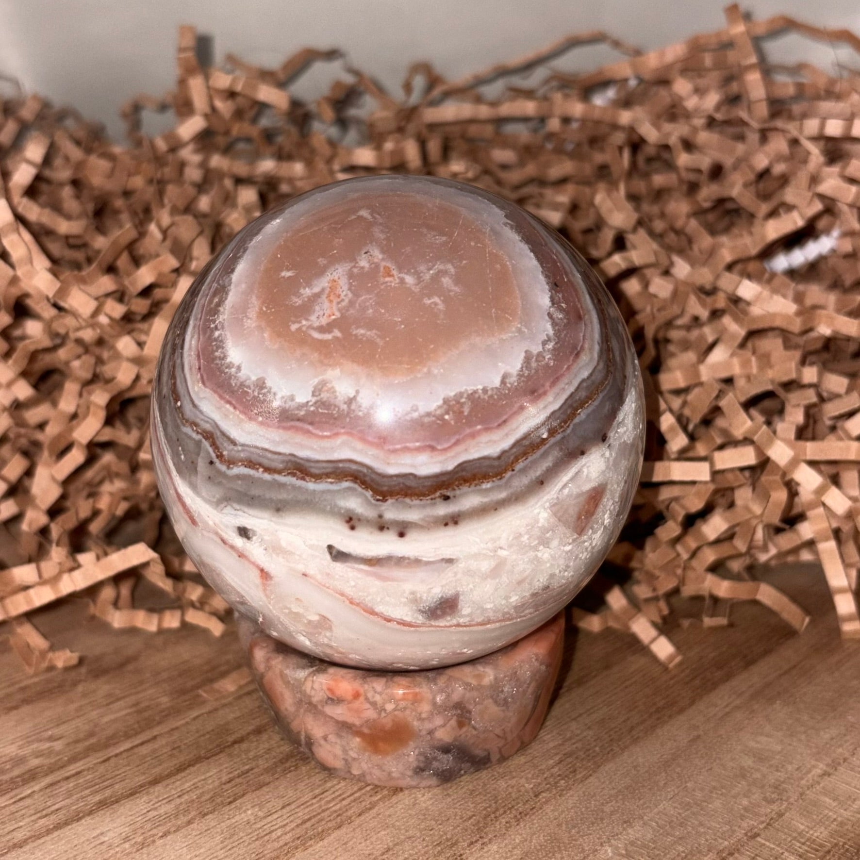 Pink Indonesian Crazy Lace Agate Sphere