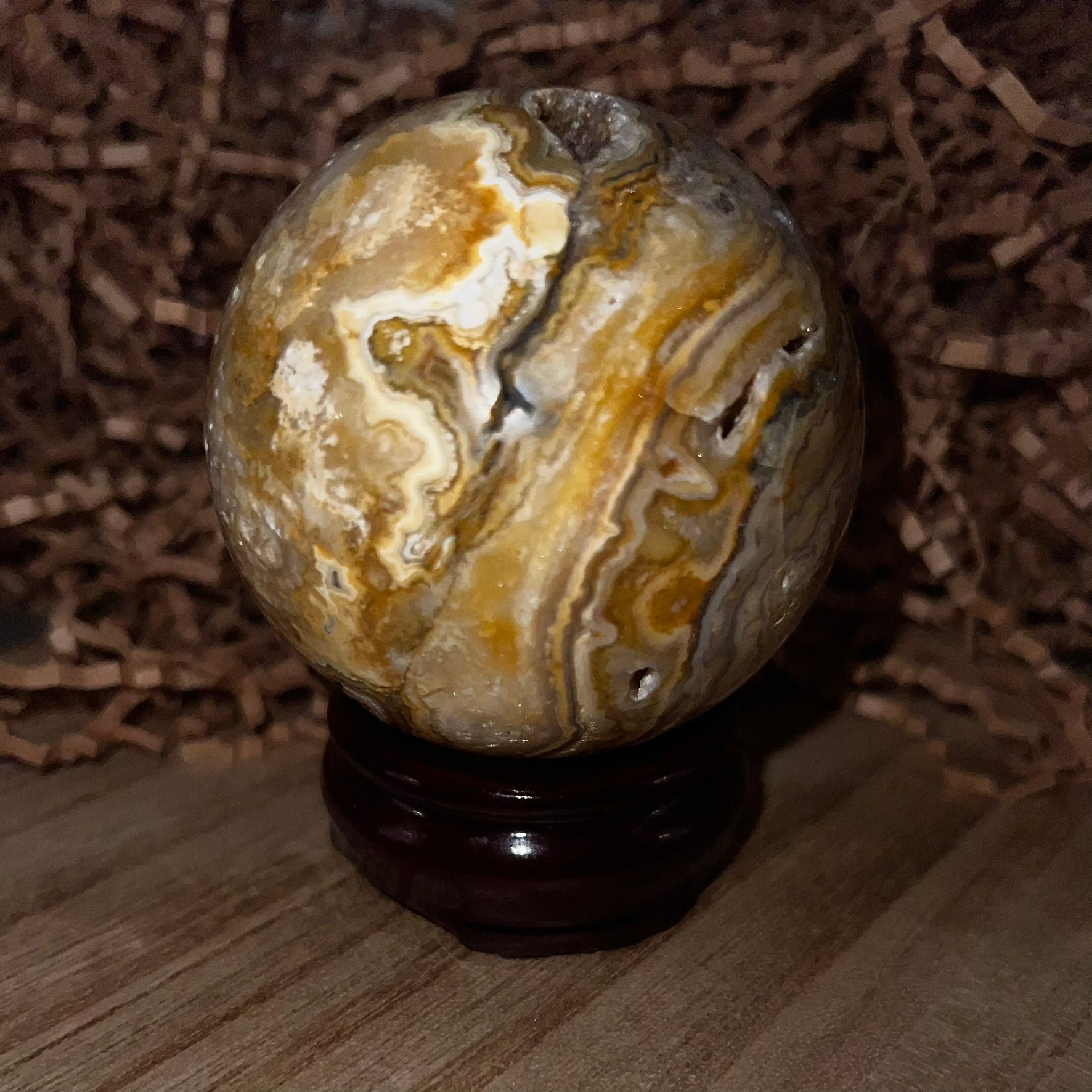 Yellow Crazy Lace Agate Druzy Sphere