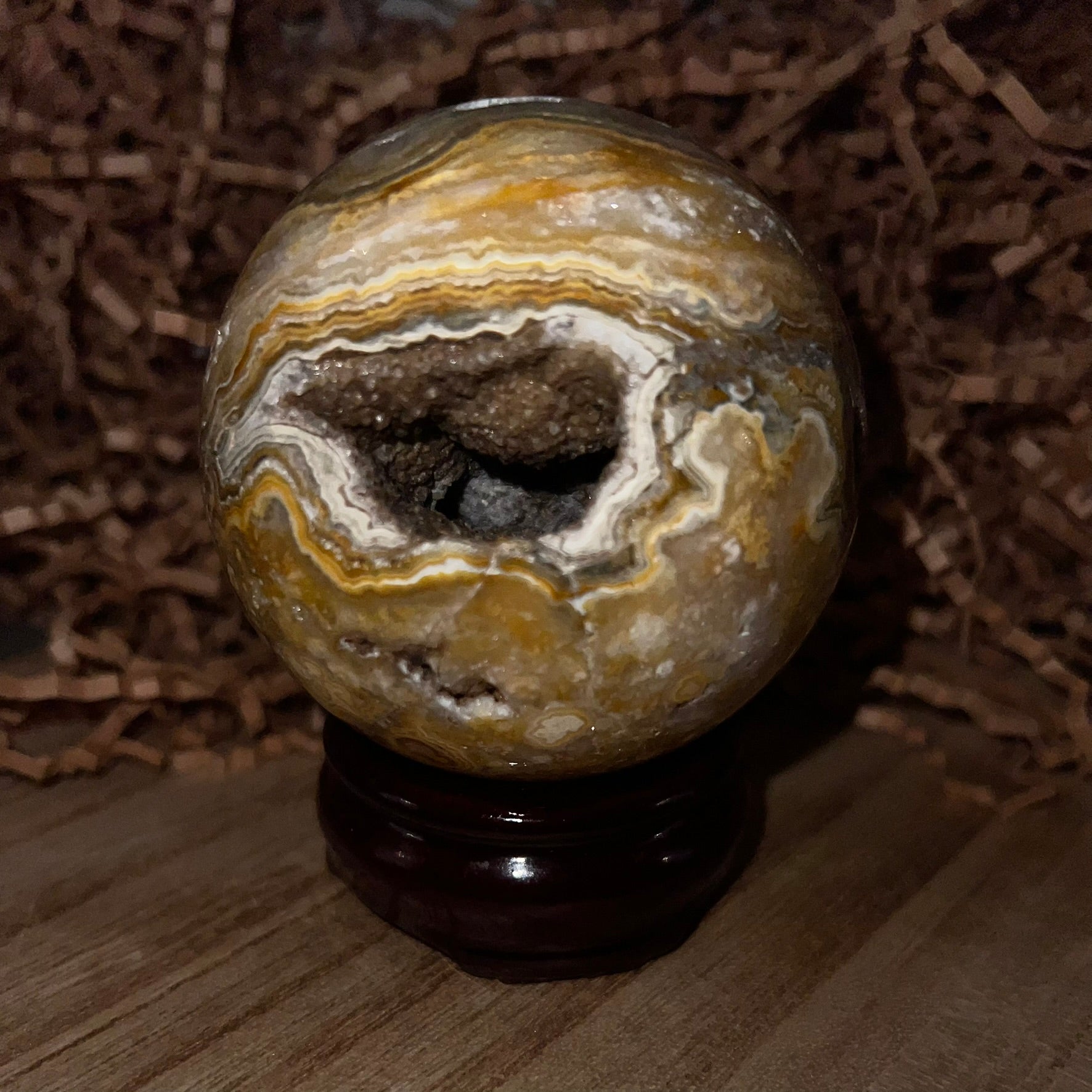 Yellow Crazy Lace Agate Druzy Sphere