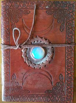 Triple Moon Leather Journal with Opalite & Cord
