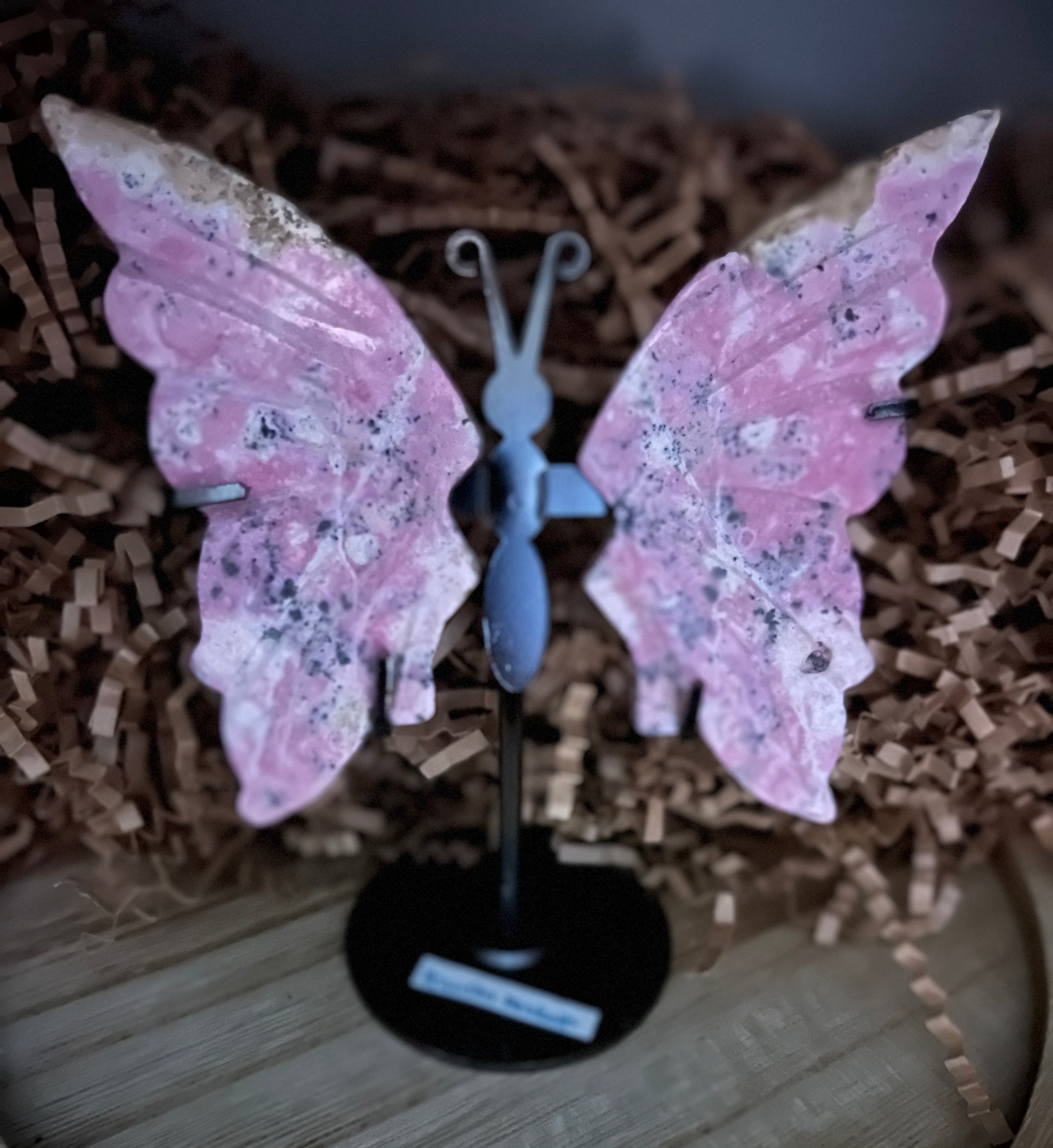 Peruvian Rhodonite Butterfly Wings on Stand