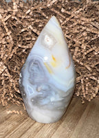 Druzy Grey & White Banded Agate Teardrop