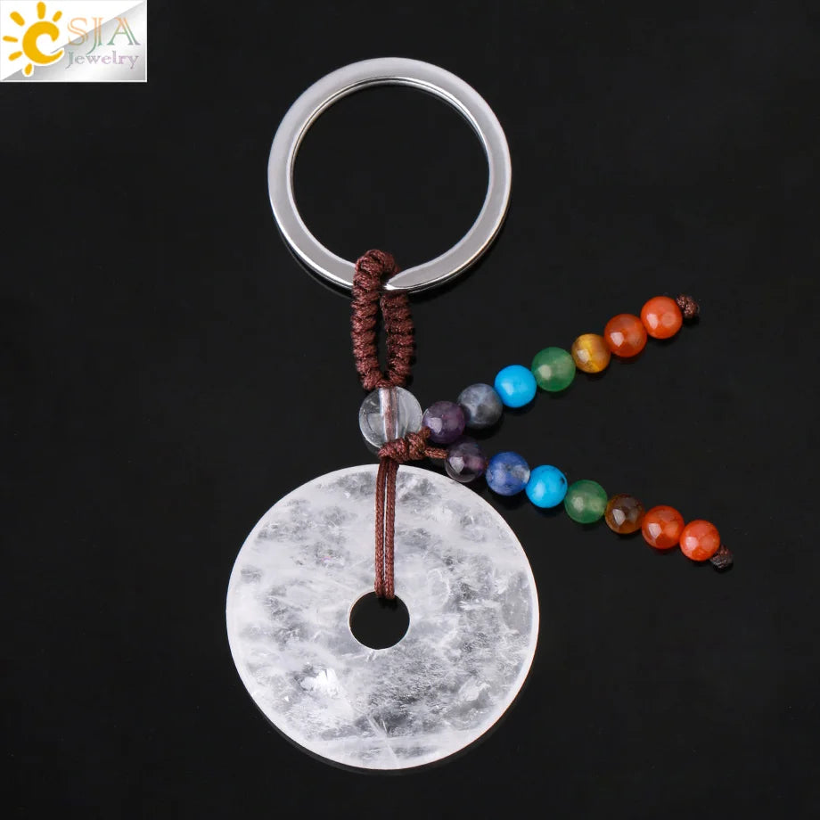 Natural Stone 7 Chakra Donut Keychain