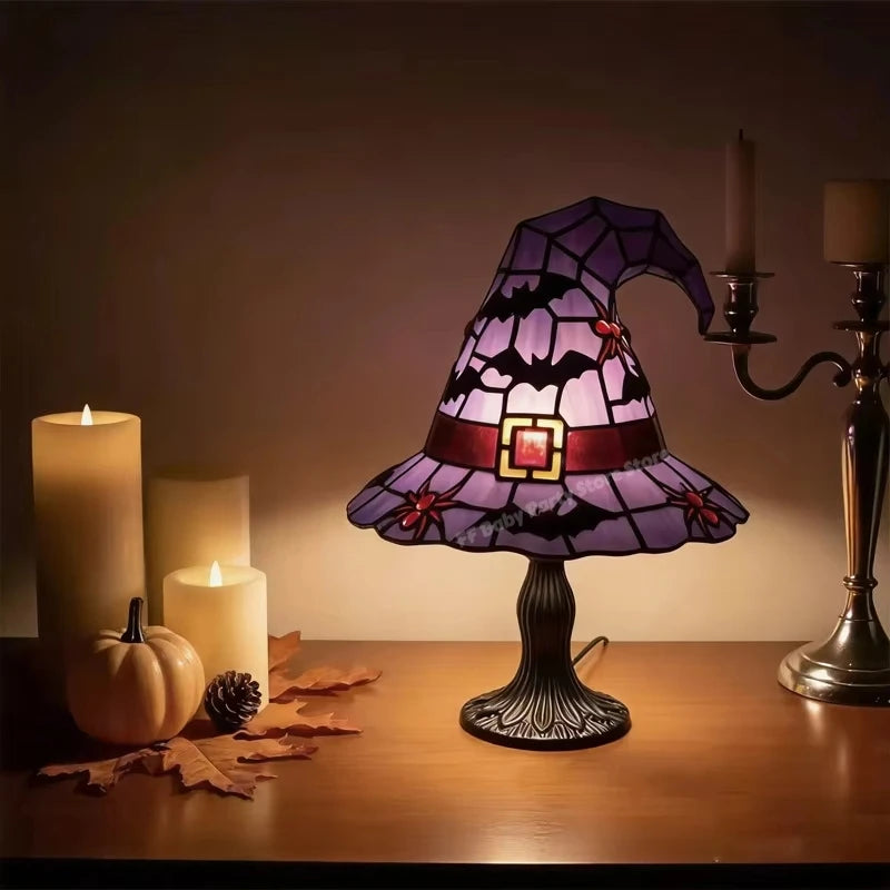 Stained-Glass-Style Witch Hat Lamp