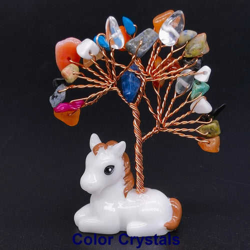 Crystal Gemstone Money Tree with Horse Base