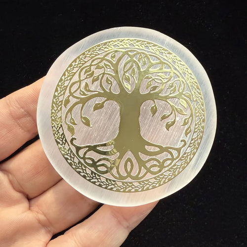 Engraved Selenite Crystal Charging Plate