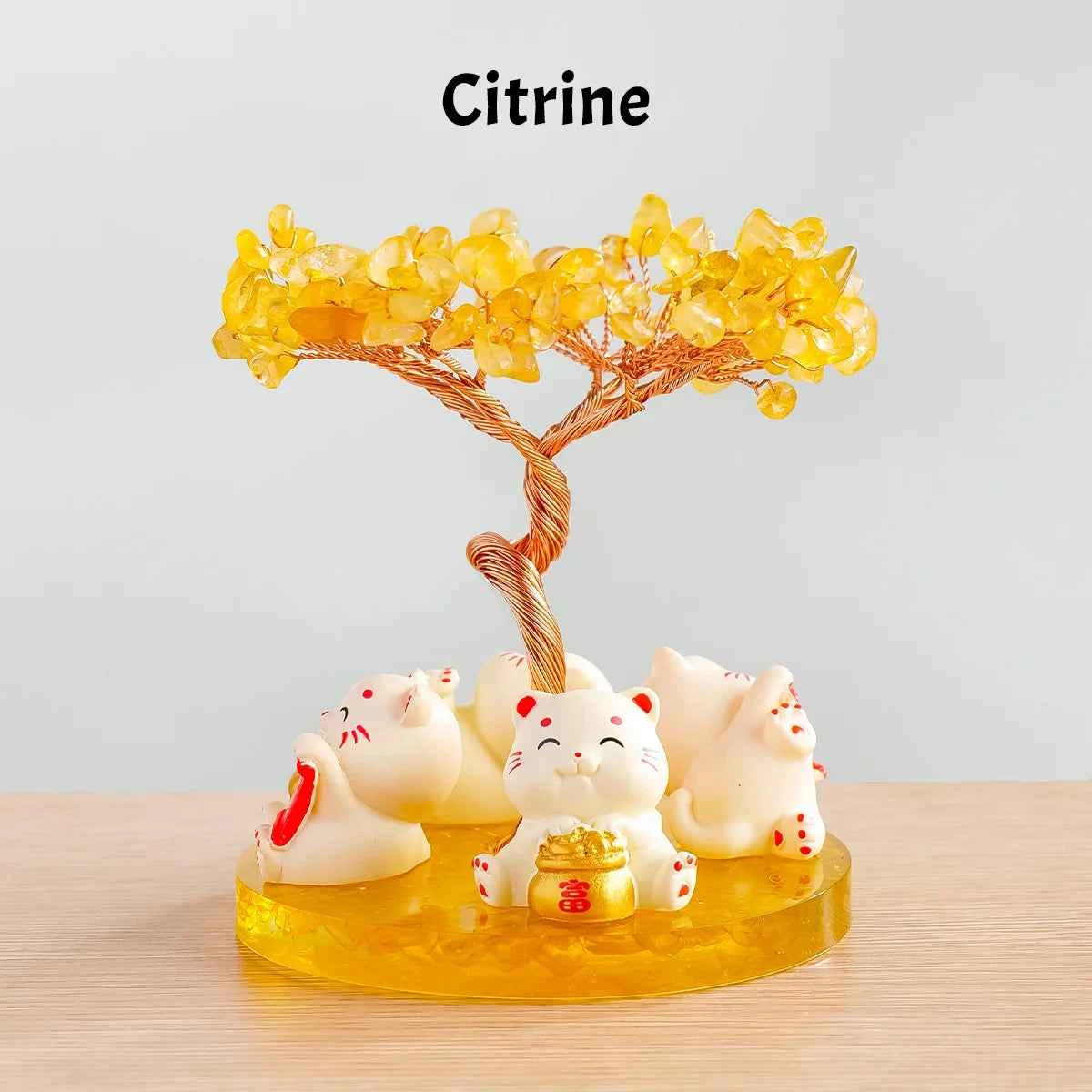 Maneki Neko Crystal Money Tree – Lucky Cat Prosperity Decor