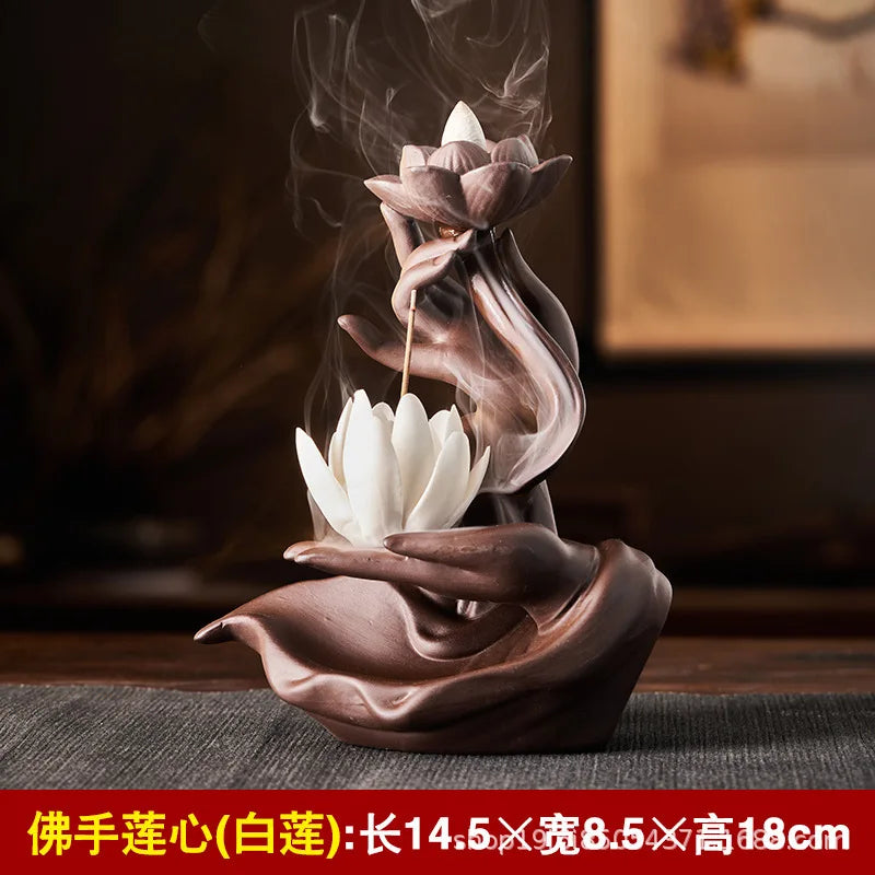 Ceramic Backflow Incense Burner – Buddha & Lotus Styles