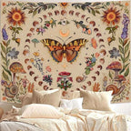 Vintage Butterfly Tapestry – Enchanting Moon Phase & Mushroom Design for Cozy Home Decor