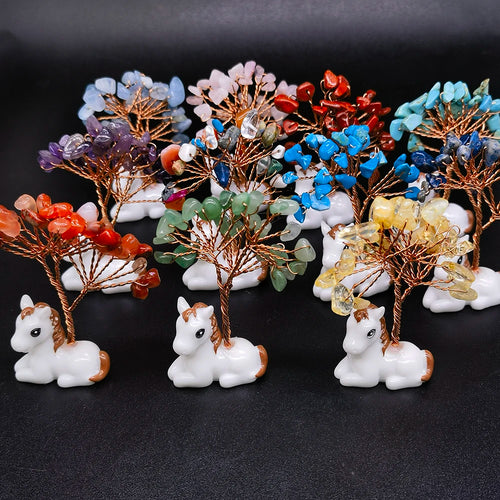Crystal Gemstone Money Tree with Horse Base