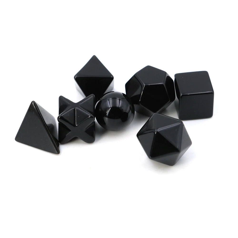 Black Obsidian Sacred Geometry Set – 7 Piece