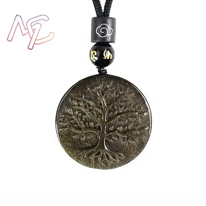 Black Obsidian Tree of Life Pendant Necklace