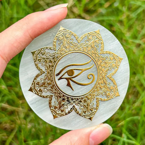 Engraved Selenite Crystal Charging Plate