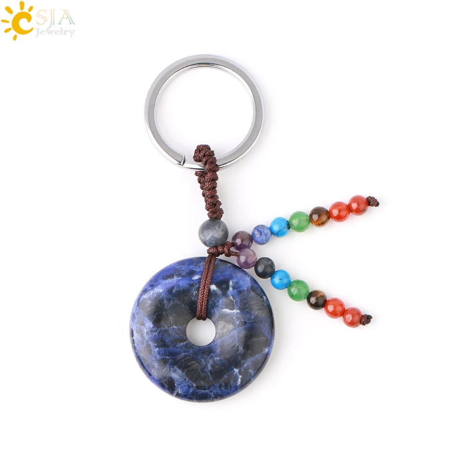 Natural Stone 7 Chakra Donut Keychain