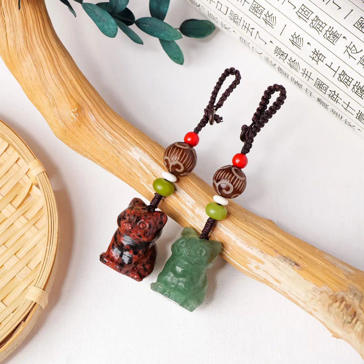 Raw Crystal Cat Charm Keychain