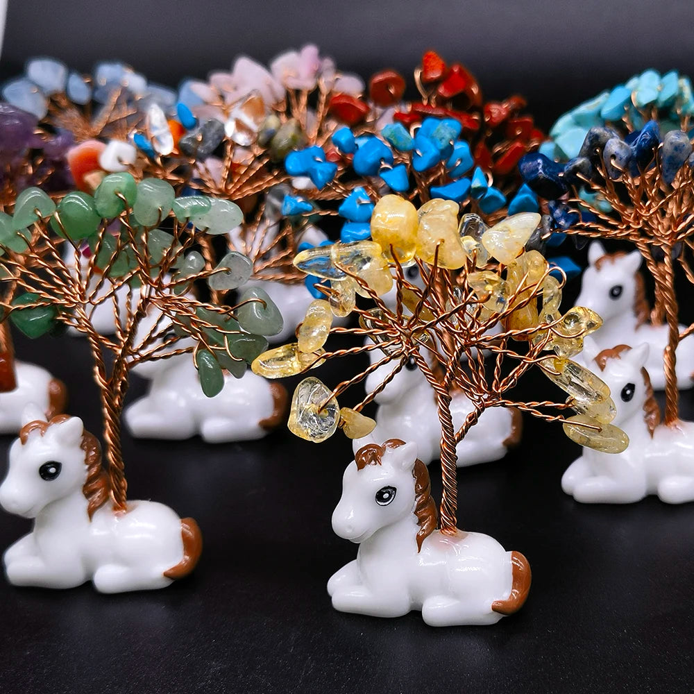 Crystal Gemstone Money Tree with Horse Base