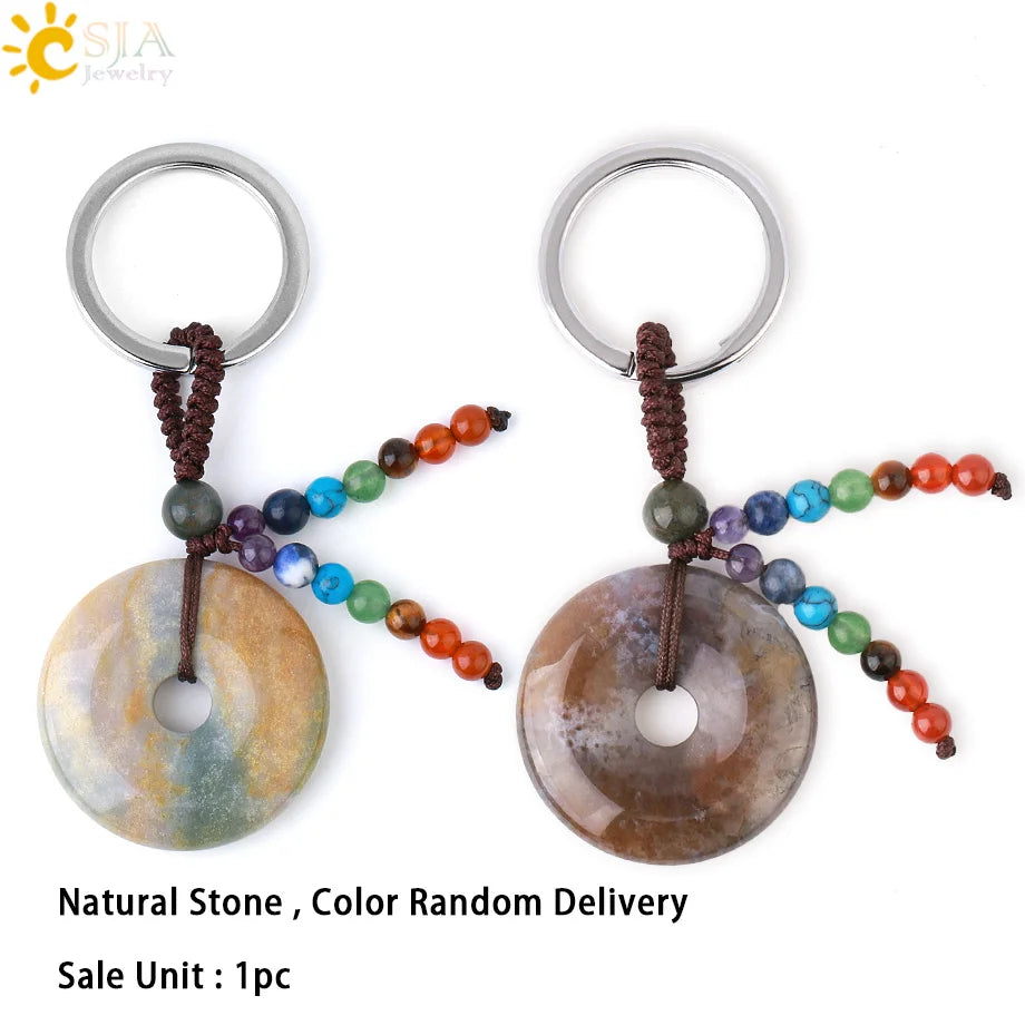 Natural Stone 7 Chakra Donut Keychain