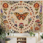 Vintage Butterfly Tapestry – Enchanting Moon Phase & Mushroom Design for Cozy Home Decor