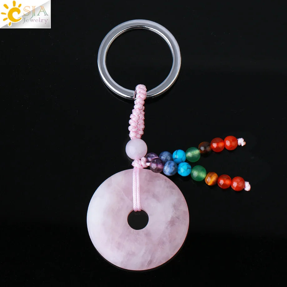 Natural Stone 7 Chakra Donut Keychain