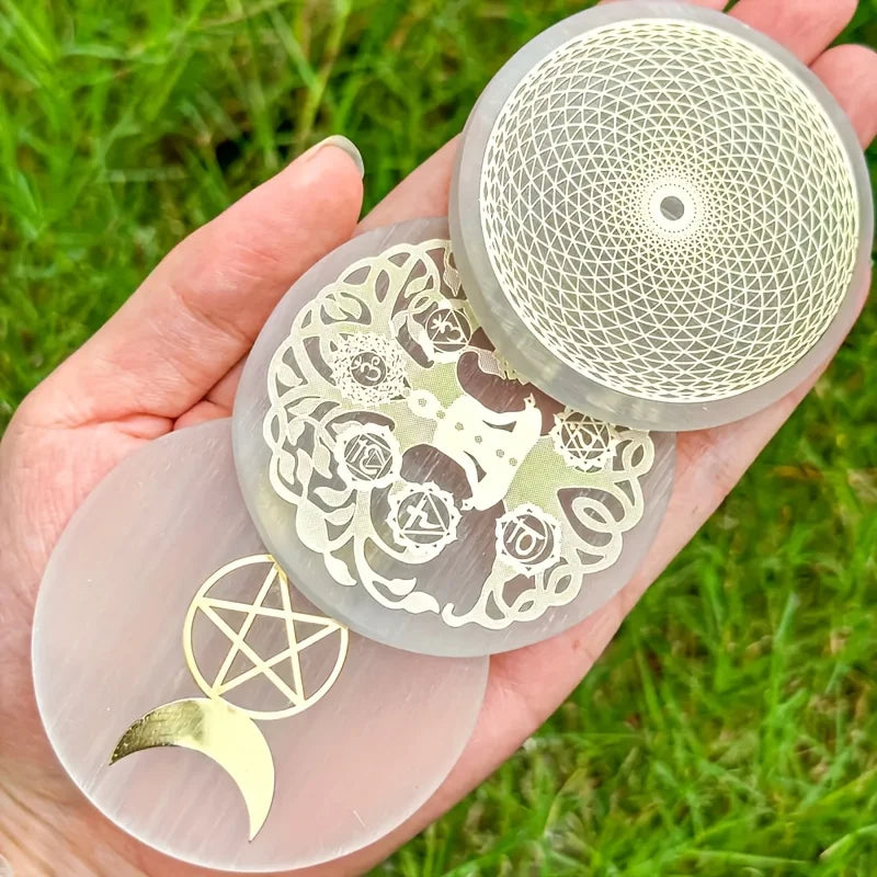 Engraved Selenite Crystal Charging Plate