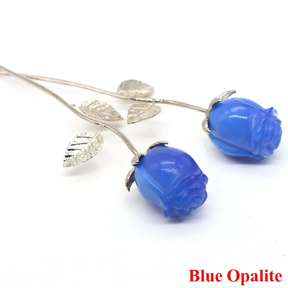 Crystal Carved Rose Flower Natural Stone Amethyst Quartz Gemstone Craft Party Home Decoration Valentines Day Wedding Guest Gifts