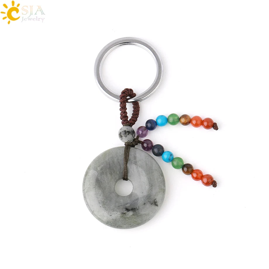 Natural Stone 7 Chakra Donut Keychain
