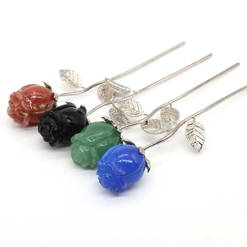 Crystal Carved Rose Flower Natural Stone Amethyst Quartz Gemstone Craft Party Home Decoration Valentines Day Wedding Guest Gifts
