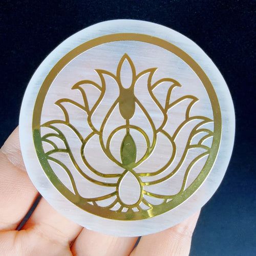 Engraved Selenite Crystal Charging Plate