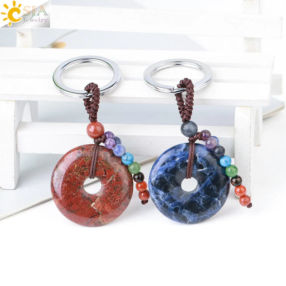 Natural Stone 7 Chakra Donut Keychain