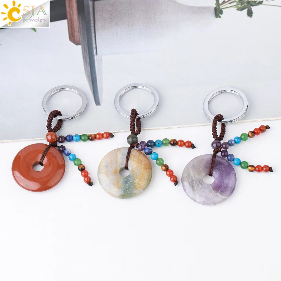 Natural Stone 7 Chakra Donut Keychain