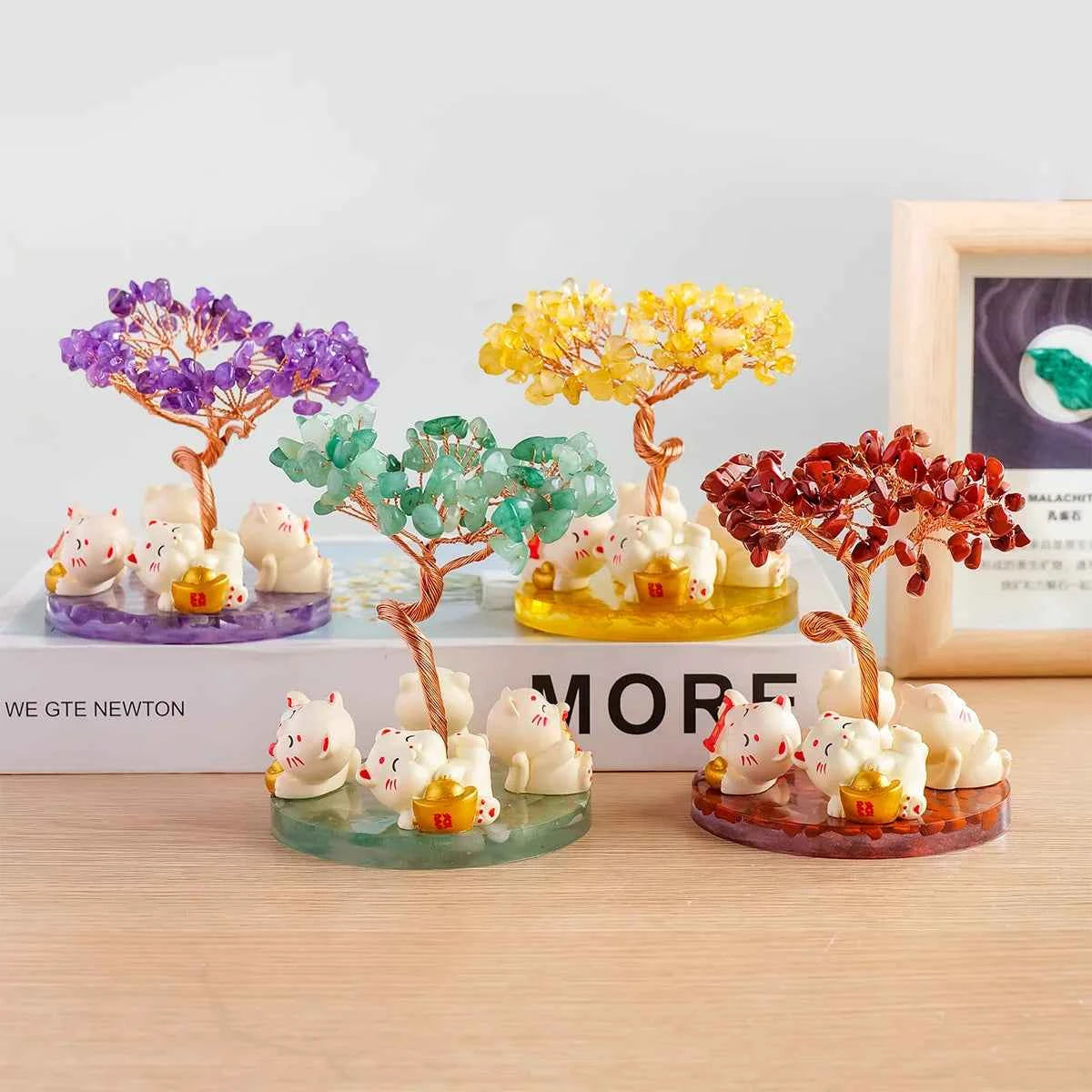 Maneki Neko Crystal Money Tree – Lucky Cat Prosperity Decor