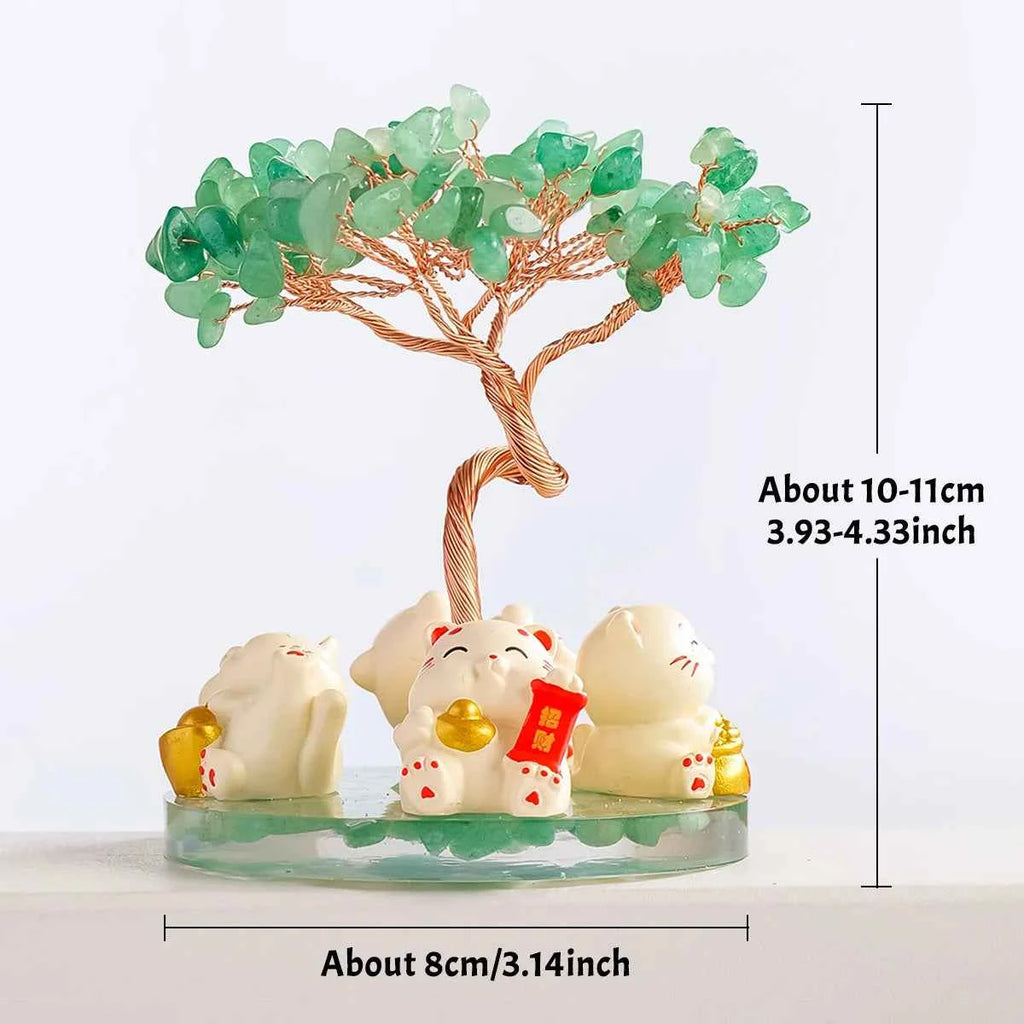 Maneki Neko Crystal Money Tree – Lucky Cat Prosperity Decor