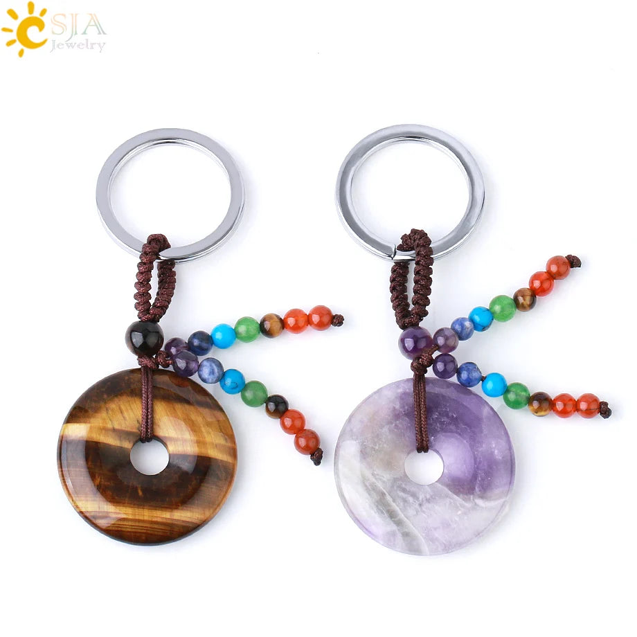 Natural Stone 7 Chakra Donut Keychain