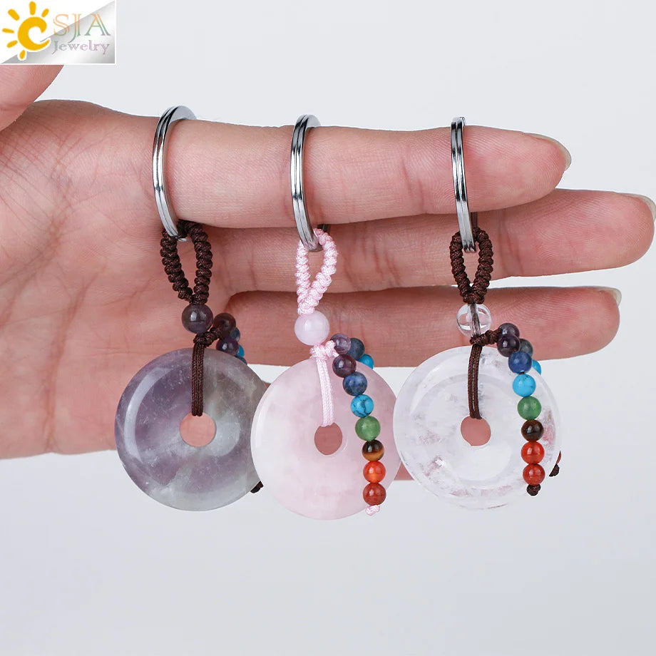 Natural Stone 7 Chakra Donut Keychain