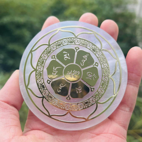 Engraved Selenite Crystal Charging Plate