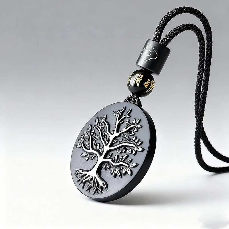Black Obsidian Tree of Life Pendant Necklace