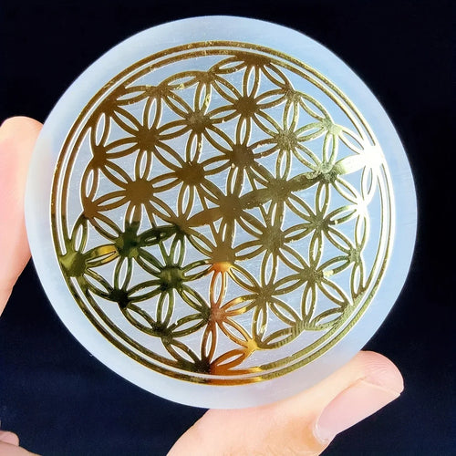 Engraved Selenite Crystal Charging Plate