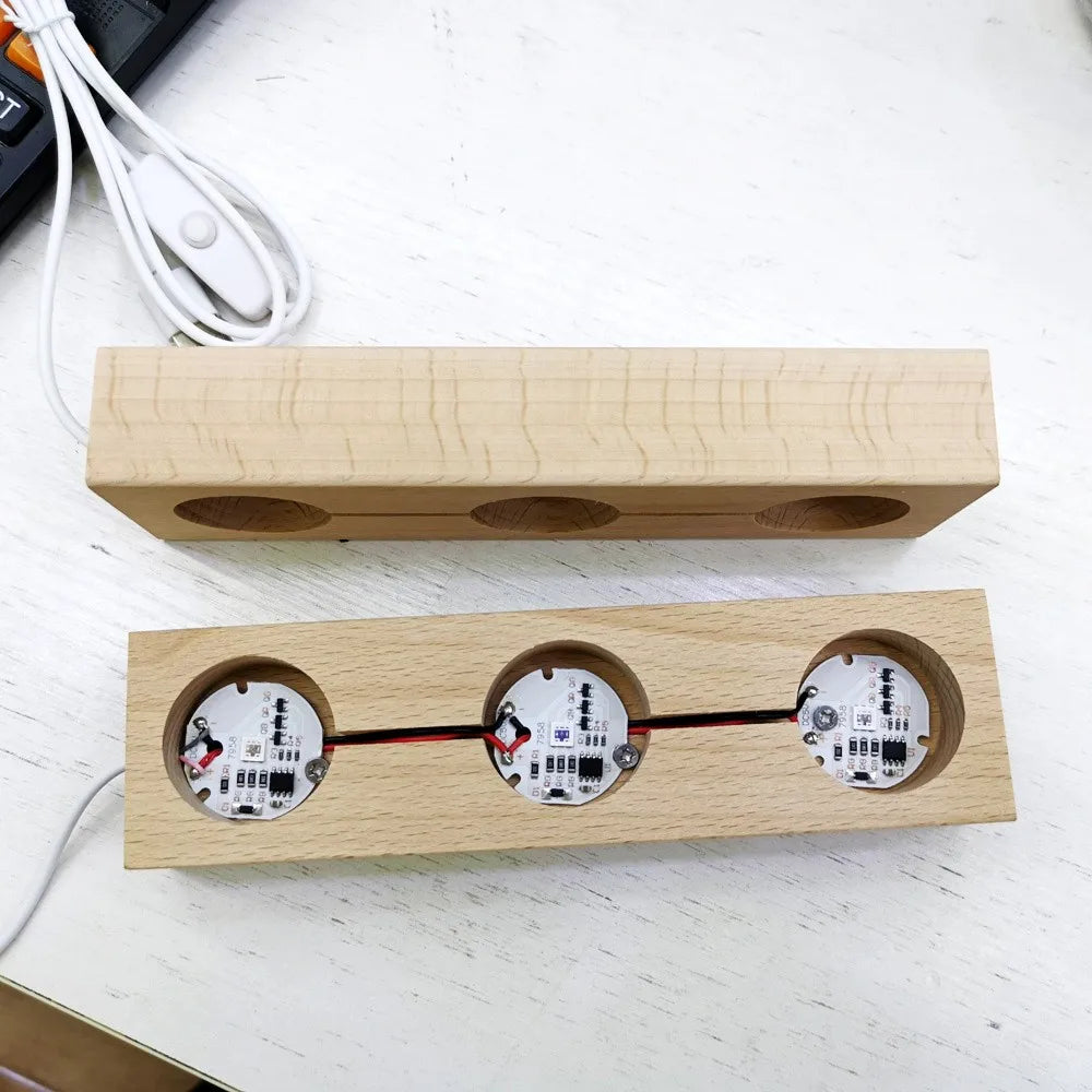 Wood LED Crystal Display Base – White or Color Light