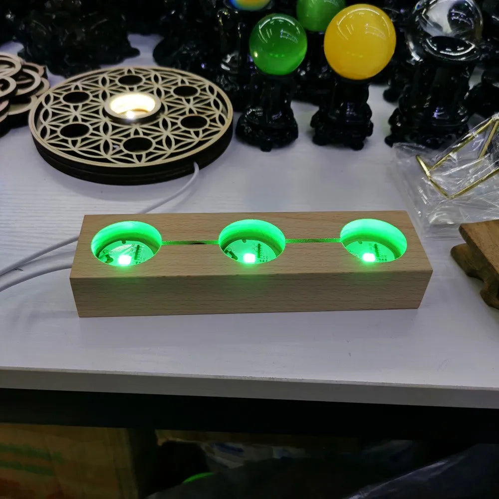 Wood LED Crystal Display Base – White or Color Light