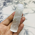 Hand-Carved Selenite Dragon & Phoenix Tower