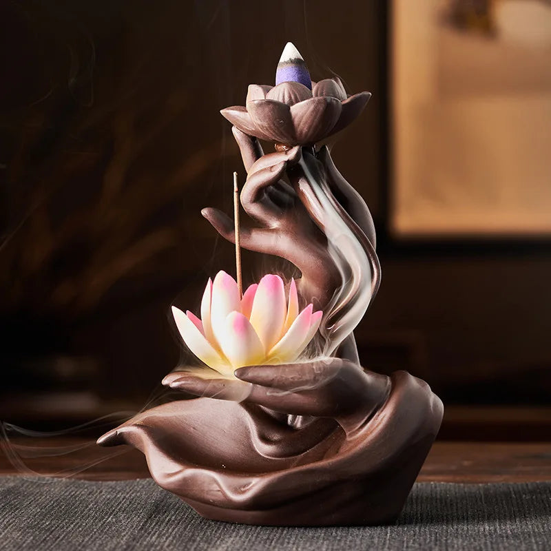Ceramic Backflow Incense Burner – Buddha & Lotus Styles