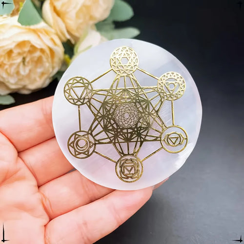 Engraved Selenite Crystal Charging Plate