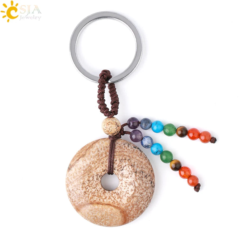 Natural Stone 7 Chakra Donut Keychain