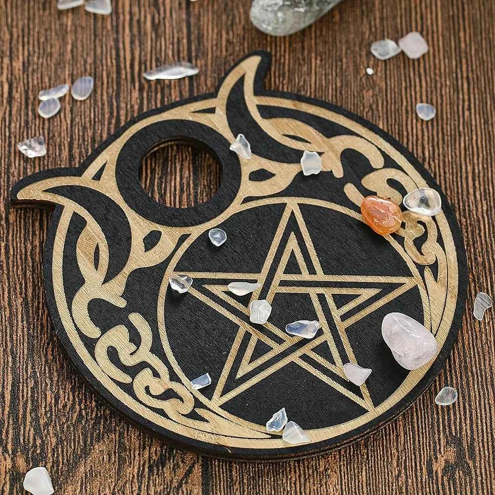 Triple Moon Pentagram Crystal Ball Display Stand