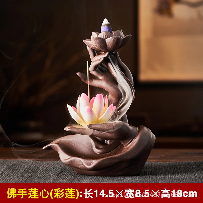Ceramic Backflow Incense Burner – Buddha & Lotus Styles