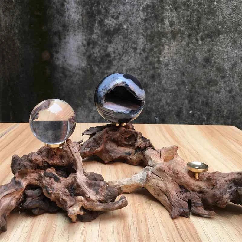 Driftwood Crystal Sphere Display Stands – 2 Piece Set