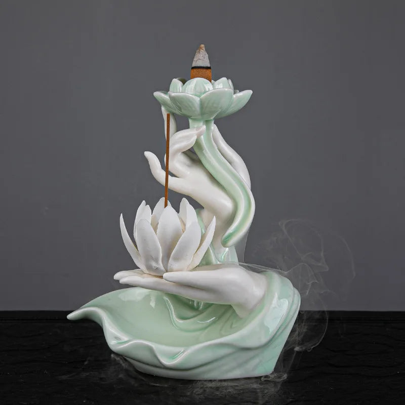 Ceramic Backflow Incense Burner – Buddha & Lotus Styles