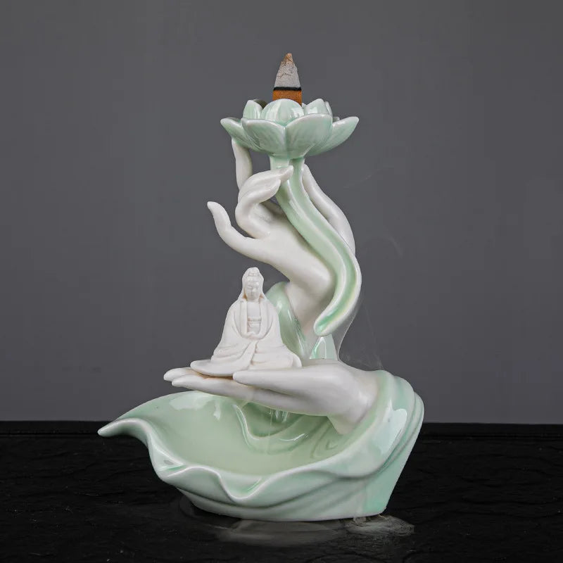 Ceramic Backflow Incense Burner – Buddha & Lotus Styles