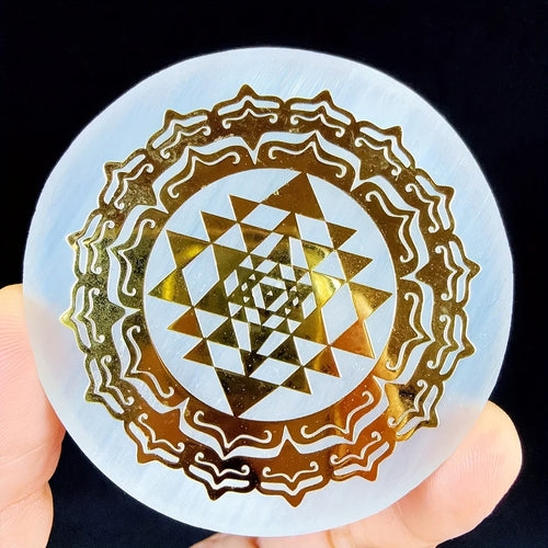 Engraved Selenite Crystal Charging Plate
