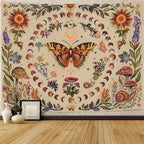 Vintage Butterfly Tapestry – Enchanting Moon Phase & Mushroom Design for Cozy Home Decor